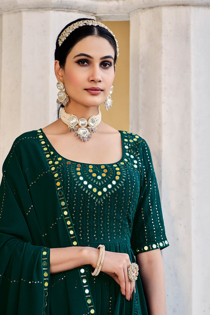 Green Color Aristocratic Georgette Fabric Palazzo Suit