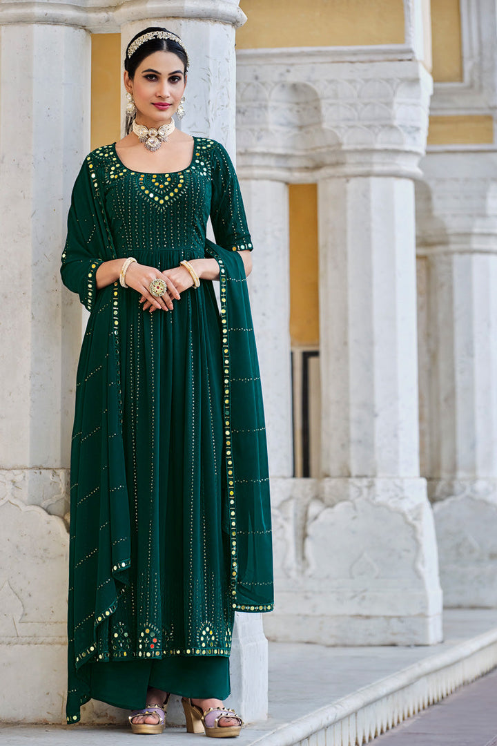 Green Color Aristocratic Georgette Fabric Palazzo Suit