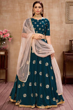 Load image into Gallery viewer, Teal Color Embroidery Work Designer Wedding Wear Georgette Fabric Lehenga
