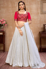 Load image into Gallery viewer, Georgette Fabric Fancy Work Festive Wear Trendy Lehenga Choli In Off White Color
