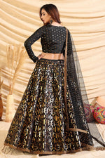 Load image into Gallery viewer, Art Silk Fabric Black Color Wedding Wear Foil Print Lehenga Choli
