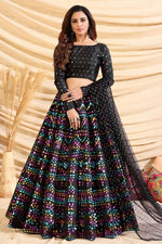 Load image into Gallery viewer, Wedding Wear Foil Print Black Color Lehenga Choli In Art Silk Fabric
