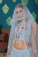 Load image into Gallery viewer, Fancy Embroidered Function Wear Lehenga Choli In Light Cyan Color Cotton Fabric

