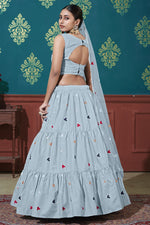 Load image into Gallery viewer, Fancy Embroidered Function Wear Lehenga Choli In Light Cyan Color Cotton Fabric
