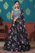 Load image into Gallery viewer, Art Silk Fabric Printed Sangeet Wear Lehenga Choli In Black Color
