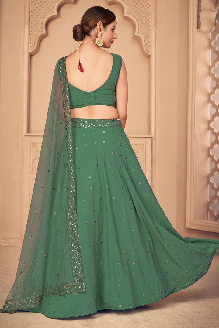 Sea Green Color Wedding Wear EmbroideSea Green Lehenga Choli In Georgette Fabric