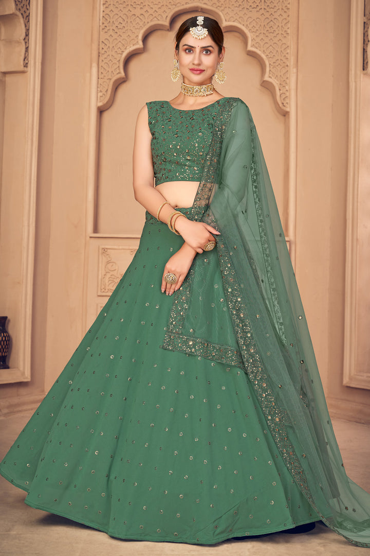 Sea Green Color Wedding Wear EmbroideSea Green Lehenga Choli In Georgette Fabric
