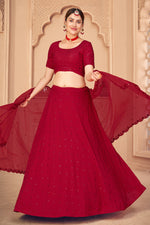 Load image into Gallery viewer, Wedding Wear Georgette Fabric Embroidered Lehenga Choli In Red Color
