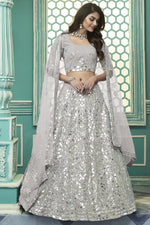 Load image into Gallery viewer, Georgette Fabric Grey Color Glamorous Embroidered Wedding Wear Lehenga Choli
