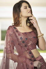 Load image into Gallery viewer, Attrective Art Silk Fabric Wine Color Function Wear Lehenga With Thread Embroidered Work
