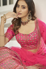 Load image into Gallery viewer, Art Silk Fabric With Thread Embroidered Work Function Wear Pink Color Lehenga
