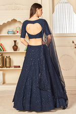Load image into Gallery viewer, Wedding Wear Navy Blue Color Georgette Fabric Embroidered Lehenga Choli
