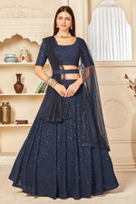 Load image into Gallery viewer, Wedding Wear Navy Blue Color Georgette Fabric Embroidered Lehenga Choli
