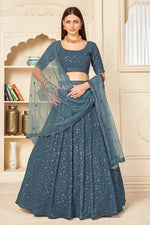 Load image into Gallery viewer, Georgette Fabric Wedding Wear Grey Color Embroidered Lehenga Choli
