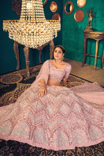 Load image into Gallery viewer, Beautiful Pink Color Georgette Fabric Embroidered Sangeet Wear Lehenga Choli

