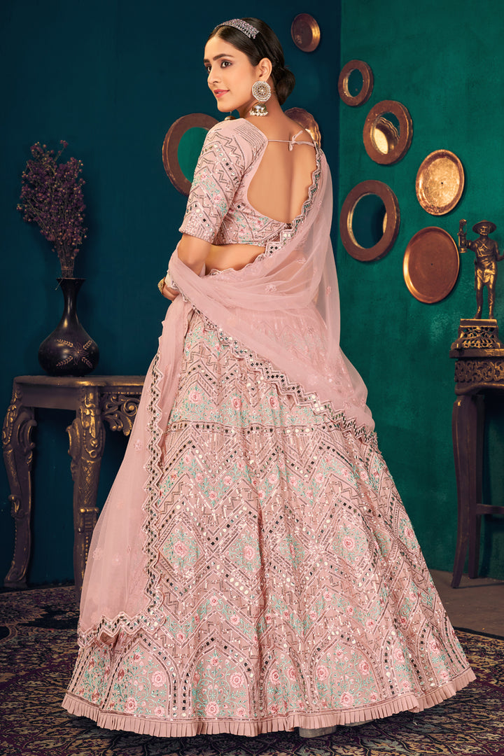 Beautiful Pink Color Georgette Fabric Embroidered Sangeet Wear Lehenga Choli