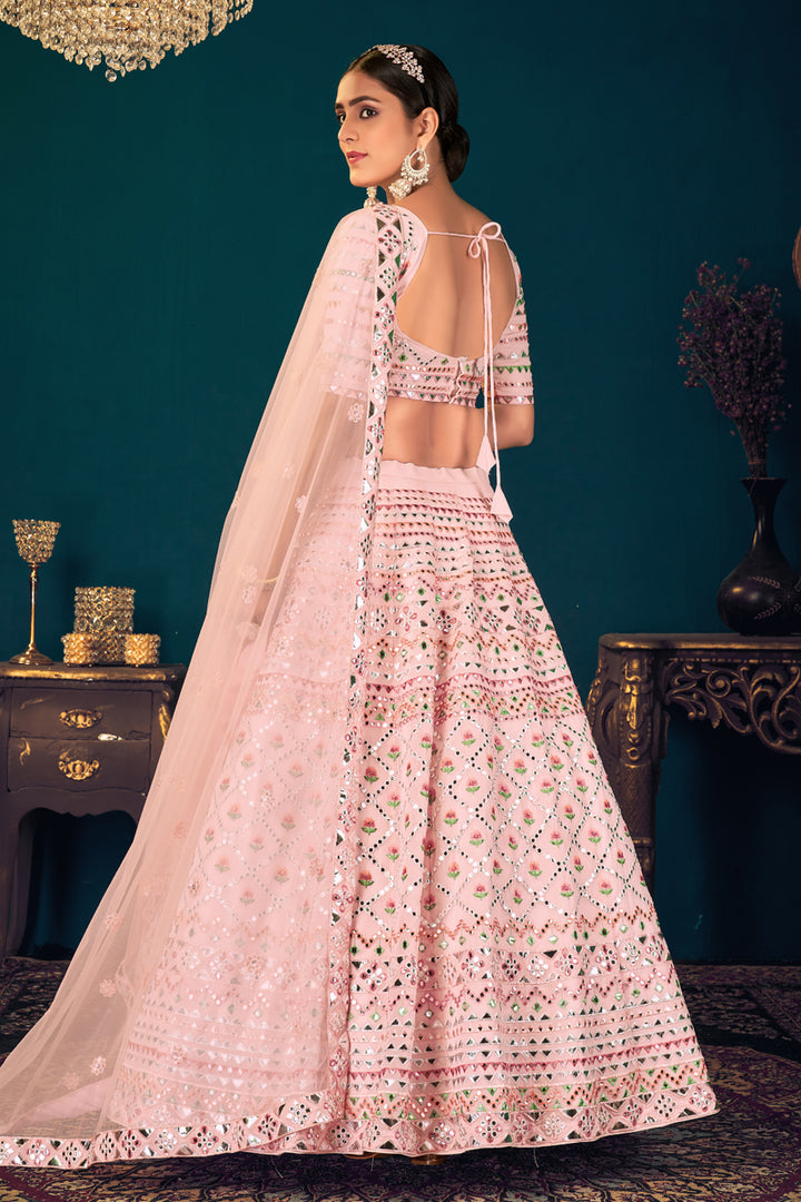 Wedding Wear Pink Color EmbroidePink Lehenga Choli In Georgette Fabric
