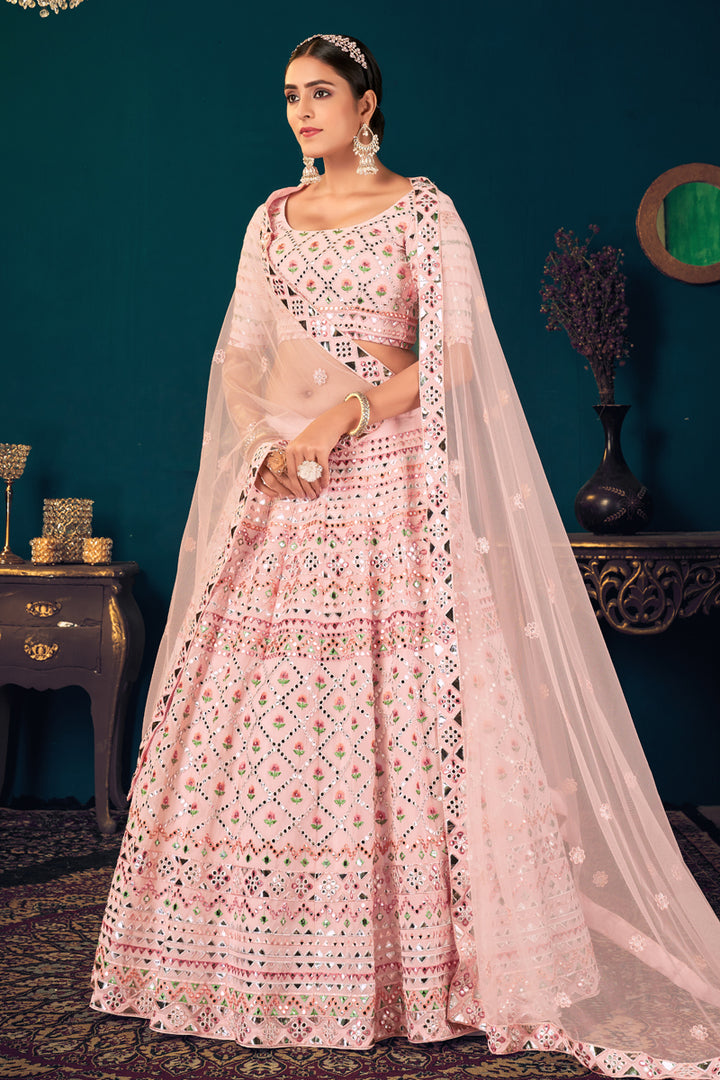 Wedding Wear Pink Color EmbroidePink Lehenga Choli In Georgette Fabric