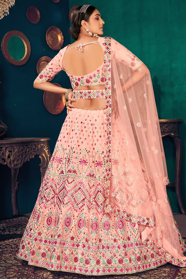 Pink Color Wedding Wear EmbroidePink Lehenga Choli In Georgette Fabric