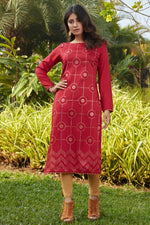 Load image into Gallery viewer, Red Color Daily Wear Kurti In Cotton Fabric
