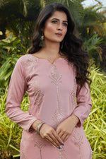 Load image into Gallery viewer, Pink Color Cotton Fabric Fancy Work Daily Wear Kurti
