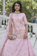 Load image into Gallery viewer, Beguiling Embroidered Work On Pink Color Chinon Fabric Function Wear Lehenga Choli
