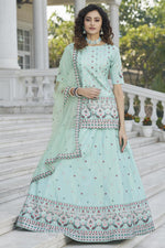 Load image into Gallery viewer, Tempting Chinon Fabric Light Cyan Color Function Wear Lehenga With Embroidered Work
