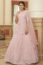 Load image into Gallery viewer, Pink Color Georgette Fabric Sangeet Wear Remarkable Embroidered Work Lehenga
