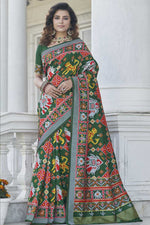 Load image into Gallery viewer, Green Color Sangeet Wear Weaving Work Delicate Patola Style Saree In Art Silk Fabric
