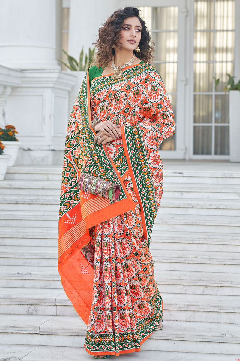 Orange Color Patola Silk Fabric Festive Look Remarkable Saree