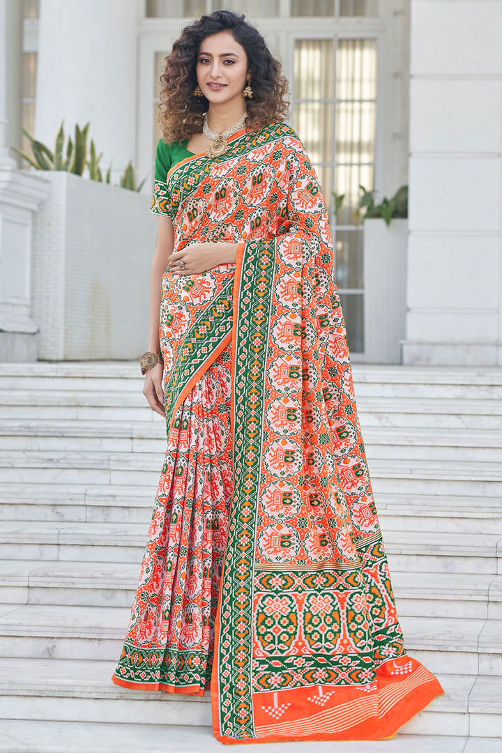 Orange Color Patola Silk Fabric Festive Look Remarkable Saree