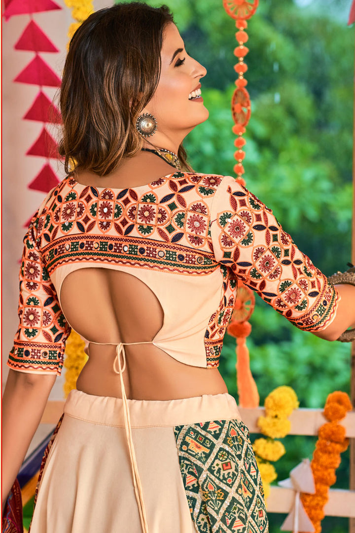 Thread Embroidered Work Off White Color Cotton Fabric Dreamy Lehenga