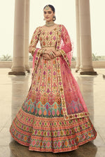 Load image into Gallery viewer, Art Silk Fabric Beige Color Attractive Sangeet Wear Lehenga With Embroidered Work
