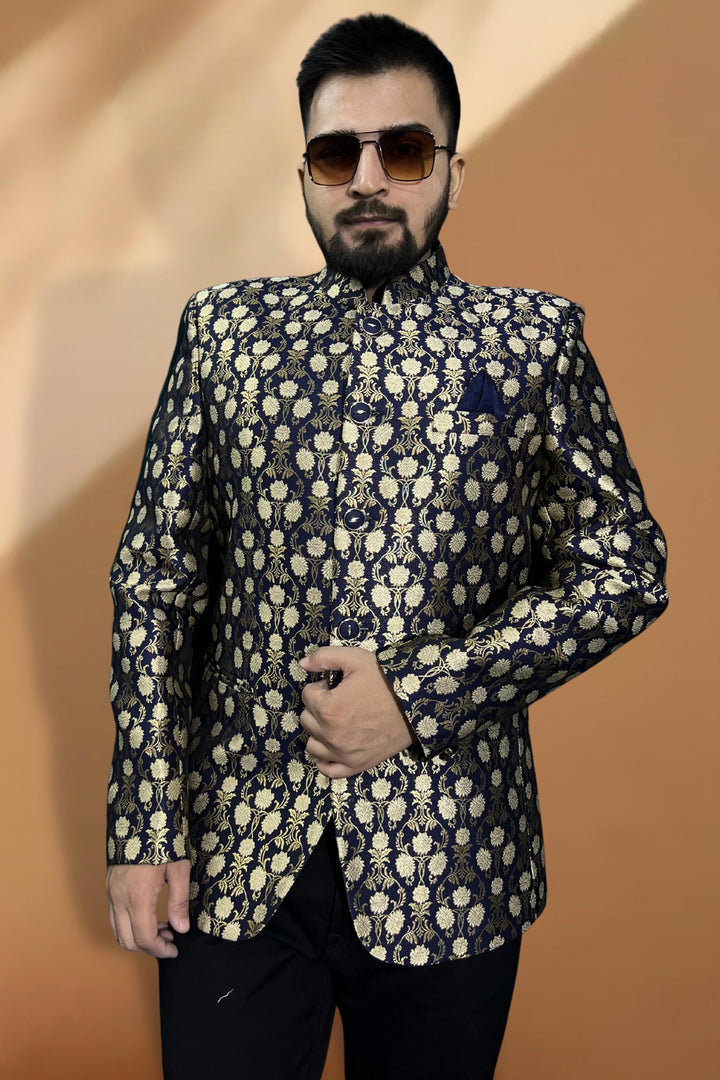 Jacquard Fabric Blue Color Wedding Wear Readymade Men Stylish Blazer