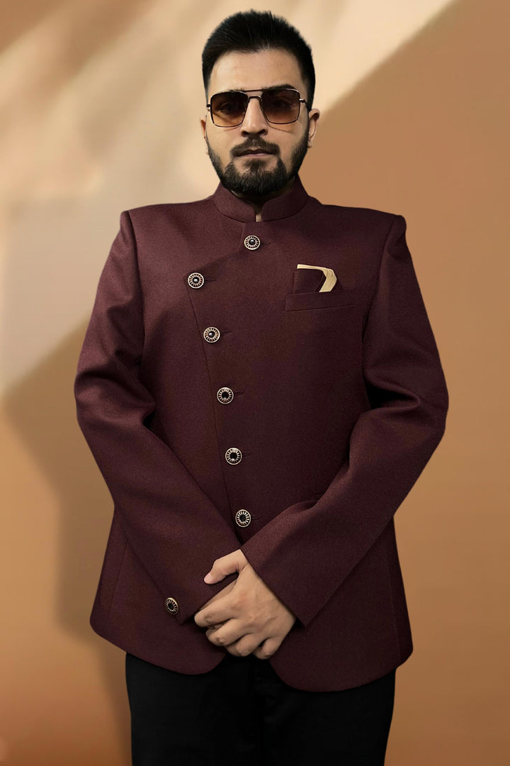 Mens Party Wear Maroon Color Readymade Blazer In Fancy Fabric