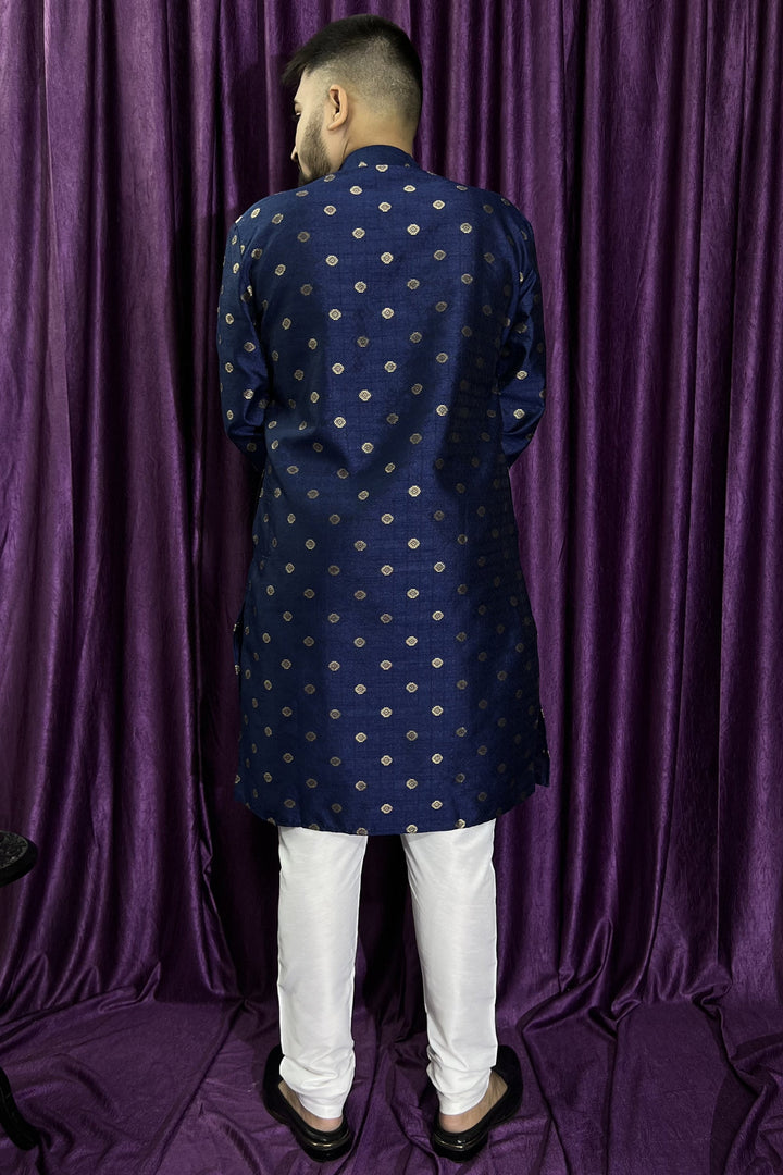 Blue Color Jacquard Fabric Function Wear Fancy Readymade Kurta Pyjama For Men