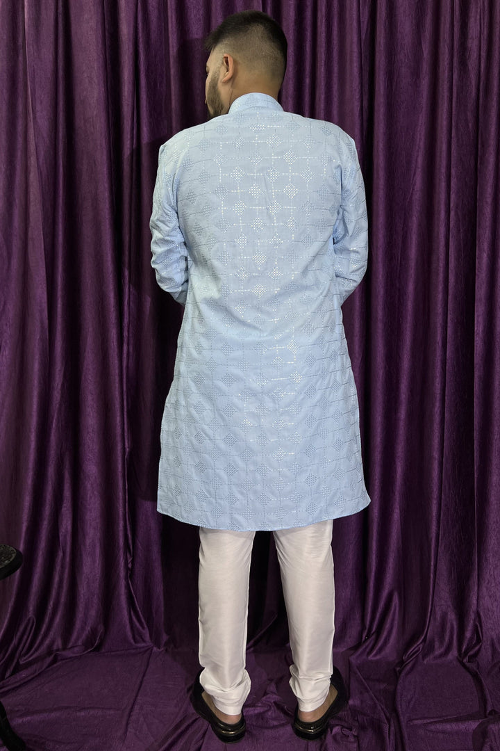 Cotton Blue Magnificent Readymade Men Kurta Pyjama