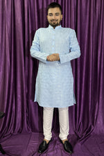 Load image into Gallery viewer, Cotton Blue Magnificent Readymade Men Kurta Pyjama
