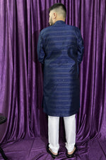 Load image into Gallery viewer, Jacquard Fabric Blue Color Readymade Men Stylish Kurta Pyjama
