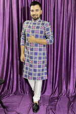 Load image into Gallery viewer, Festive Wear Readymade Kurta Pyjama For Men In Blue Cotton Fabric
