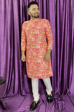 Load image into Gallery viewer, Pretty Cotton Fabric Sangeet Wear Readymade Men Kurta Pyjama In Red Color
