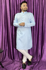 Load image into Gallery viewer, Attractive Blue Color Cotton Fabric Function Wear Designer Kurta Pyjama For Men
