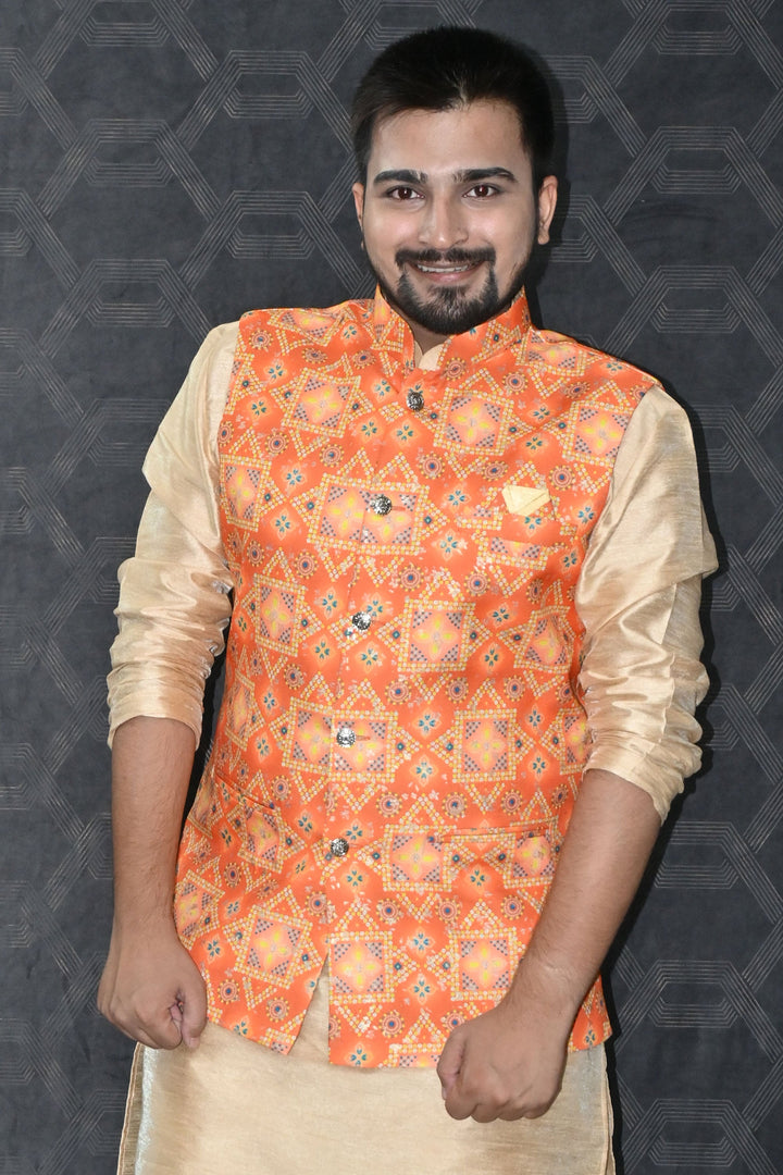 Gorgeous Cotton Fabric Function Wear Readymade Men Orange Color Jacket