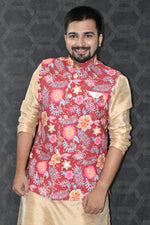 Load image into Gallery viewer, Cotton Fabric Festive Wear Readymade Stunning Men Red Color Jacket
