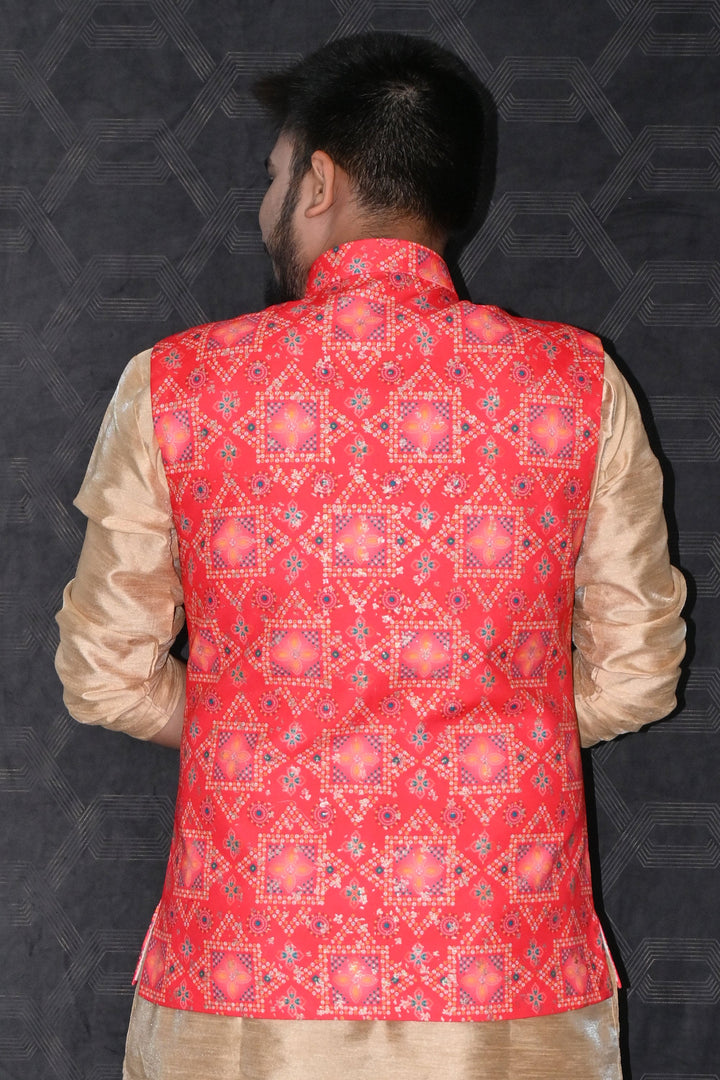 Sangeet Wear Readymade Lovely Cotton Fabric Men Red Color Jacket
