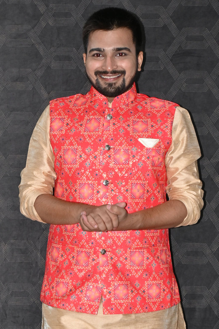 Sangeet Wear Readymade Lovely Cotton Fabric Men Red Color Jacket