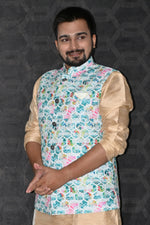 Load image into Gallery viewer, Cotton Fabric Wedding Wear Readymade Pretty Men Blue Color Jacket
