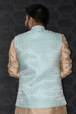 Load image into Gallery viewer, Jacquard Fabric Designer Readymade Blue Color Jacket
