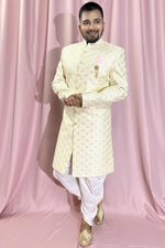 Load image into Gallery viewer, Silk Fabric Cream Color Wedding Wear Readymade Men Stylish Indo Western
