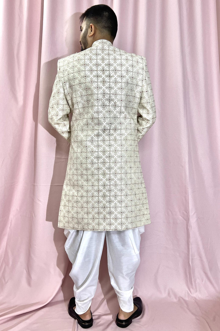 Gorgeous Silk Fabric Wedding Wear Readymade Indo Western For Men
